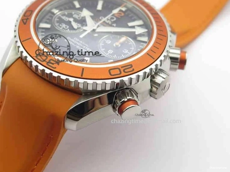 0408 Planet Ocean Master Chrono 45mm SS OM 1:1 Best Edition Black Dial On Orange Rubber Strap A Attractive 8170